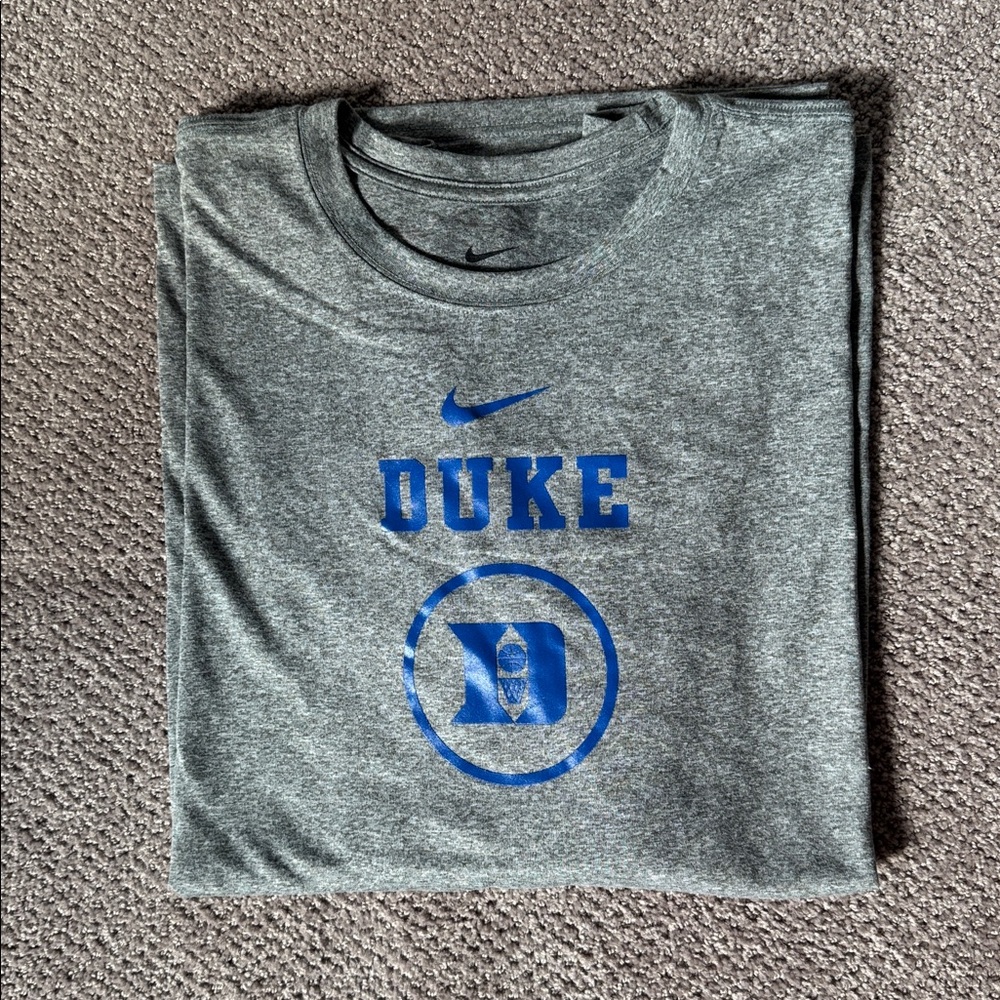 Team Issued Gray Duke Dri-Fit T-Shirt with Blue Basketball Logo